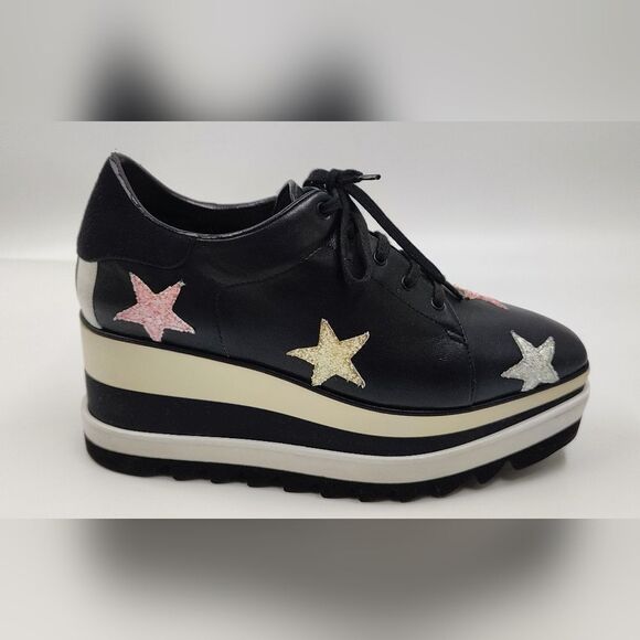 Stella McCartney Leather Elyse Star Platform Trainers Sneakers Sz 38 - Picture 3 of 16